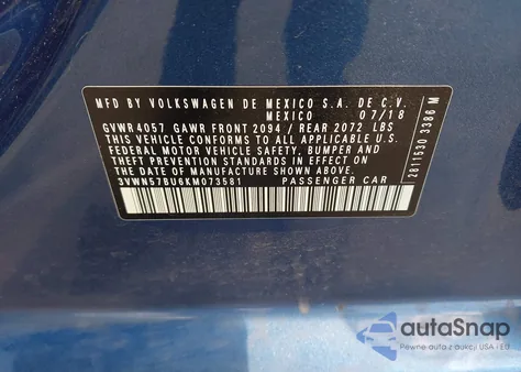 2019 Volkswagen Jetta 1.4T S z USA, uszkodzony, nr VIN 3VWN57BU6KM073581